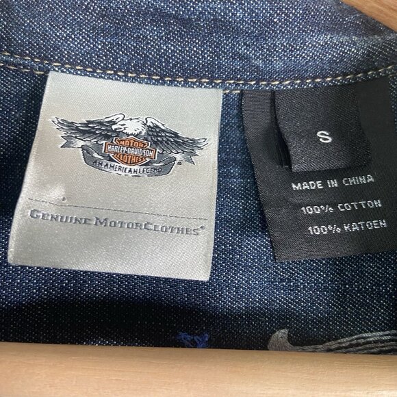 Harley Davidson Womens Embroidered Pearl Snap Button Beaded Denim Shirt Sz Small - Picture 5 of 12